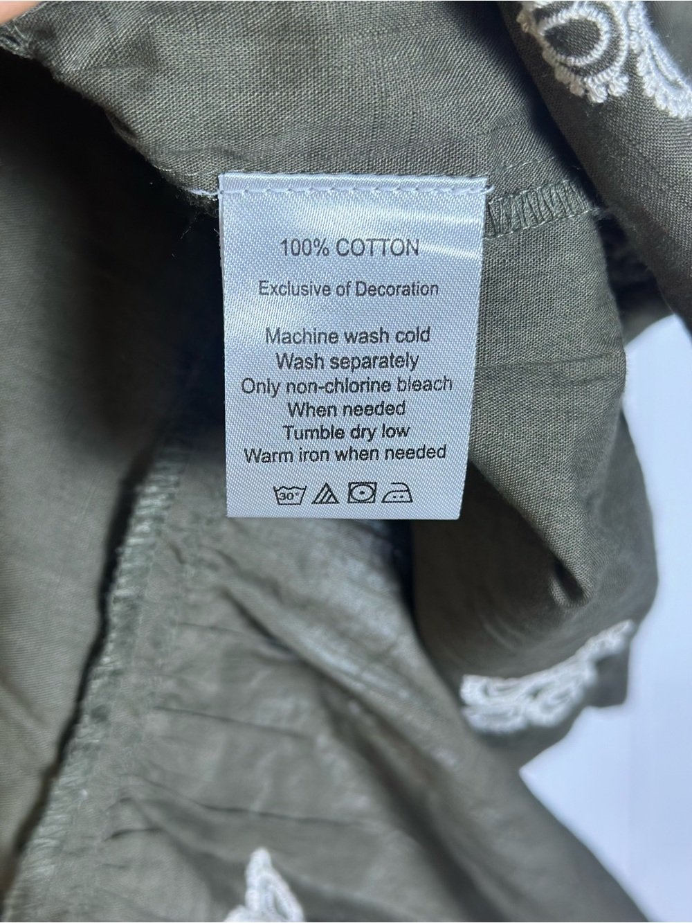 MIRA Cotton Gauze Olive Green Embroidered Tiered Dress  XXL 3/4 puffed sleeves - Picture 9 of 10